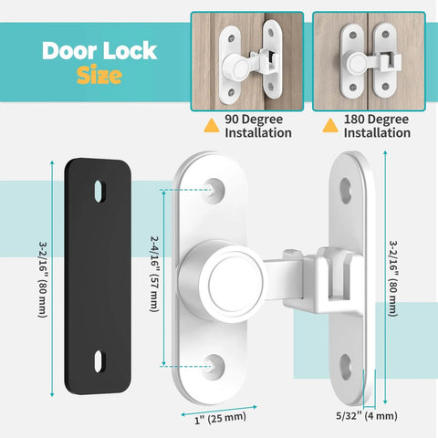 90 Degree And 180 Degree Barn Door Lock Zinc Alloy Flip Gate Latch Hardware For Bathroom Bedroom Fence Garage Cabinet Outdoor White Finish