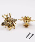 Bee Shape Cabinet Knobs 2 Pack Nature Inspired Single Hole Pulls For Cabinets Dressers Furniture Doors Antique Gold Zinc Alloy Electroplated Finish Rust Resistant, 2.2in
