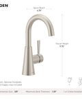 Ronan Matte Black One Handle Bathroom Sink Faucet With Single Hole Design Optional Deck Plate And Spring Loaded Drain Assembly Modern Sleek Style For Contemporary Bathrooms, side view with measurements
