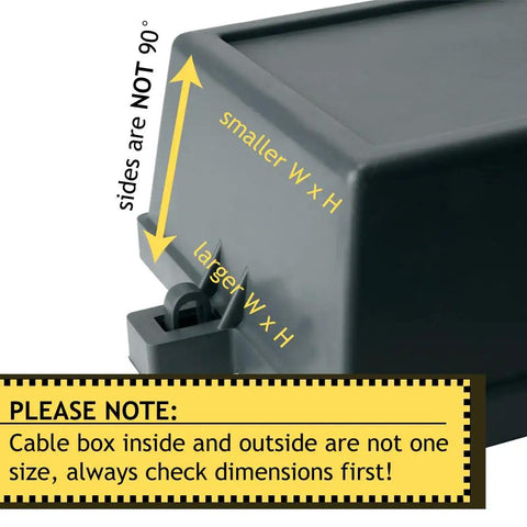 Tough As Nails Outdoor Cable Organizer Box With Secure Snap Lid And Slick Gray Finish showing dimensions and structural notes.