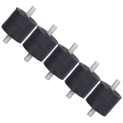 Set Of 5 Rubber Vibration Isolator Mounts With High Elasticity For Shock Absorption And Quiet Operation, Keeps Your Air Conditioners And Fitness Equipment From Vibration, Rugged M8 Mounts, black rubber with threaded studs