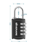 4 Pack 4 Digit Keyless Padlocks Resettable Luggage Locks Weatherproof For Backpacks Gym School Lockers Travel Case Fence Gate Hasp Black Durable Security For Bags And Gear with dimensions.