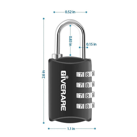 4 Pack 4 Digit Keyless Padlocks Resettable Luggage Locks Weatherproof For Backpacks Gym School Lockers Travel Case Fence Gate Hasp Black Durable Security For Bags And Gear with dimensions.