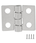 Close-up of Mini Brass Hinges Set For Dollhouse Furniture And Jewelry Boxes 100 Pieces 10mm By 8mm 180 Degree Silver Tone.