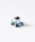 1000 Pack Zinc Plated 3/8-16 T-Nuts With 7/16 Inch Hole Four Prong Screw Inserts, showing one screw insert for rock climbing.