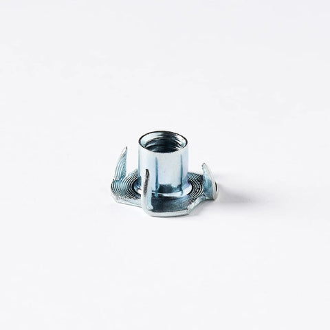 1000 Pack Zinc Plated 3/8-16 T-Nuts With 7/16 Inch Hole Four Prong Screw Inserts, showing one screw insert for rock climbing.