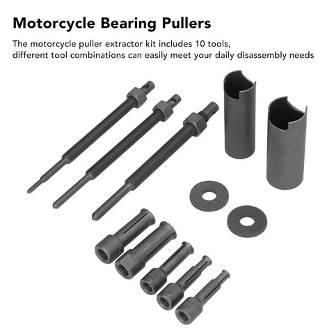 Inner Bearing Extractor Set Motorcycle Bearing Puller Sleeve Bearings 9mm To 23mm Steel Heat Treated 10 Piece Set Tools For Bike Wheels Flywheels Pumps Disassembly Without Damage To Shaft Housing Parts For Mechanics Working On Rigs in black steel components