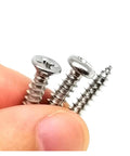 Micro Self Tapping Screw Set 304 Stainless Steel Rust Resistant M1.2 Through M4 assorted sizes held in hand for DIY projects.
