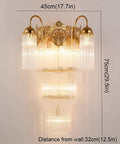 Luxe Copper Crystal Wall Sconce With Vintage Glass Rod Accent For Bedroom Entryway And Living Room Featuring Quick Install Kit, front view dimensions.