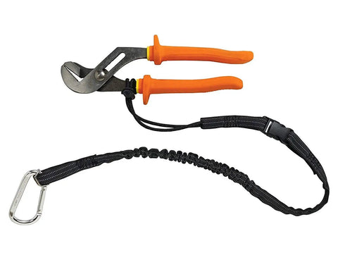 Tool Lanyards 10 Pack Safety Tool Leash With Retractable Bungee Cord Aluminum Lock Carabiner And Adjustable Loop 30 Lb Weight Capacity Fall Restraint Kit For Tools With Shock Cord Stopper shown with wrench.