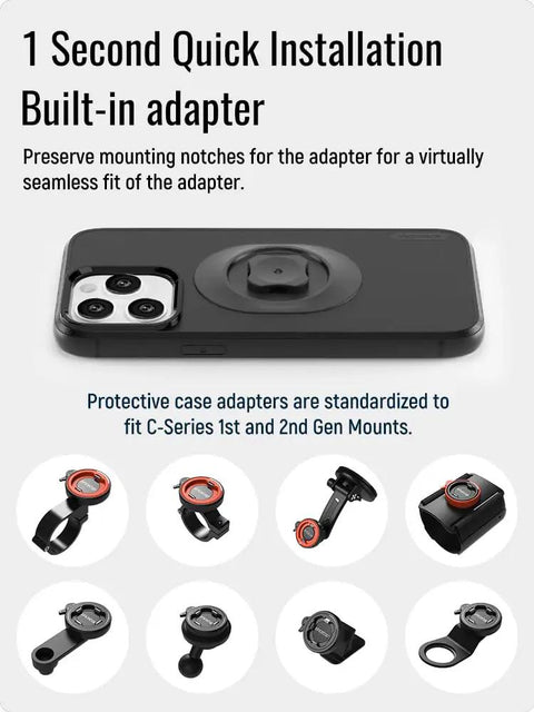 Badass Shockproof Case for Iphone 13 Pro Max with Built In Quick Mount demonstrating a seamless adapter fit for bike and car mounts.