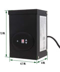 Low Voltage Outdoor Lighting Transformer With Photocell And Timer, 120W 12V Output, ETL Listed, showing dimensions