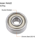 Front view of uxcell R4AZZ shielded deep-groove ball bearing; chrome steel, 1/4 in bore, 3/4 in OD, 9/32 in width.