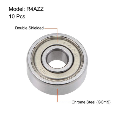 Front view of uxcell R4AZZ shielded deep-groove ball bearing; chrome steel, 1/4 in bore, 3/4 in OD, 9/32 in width.
