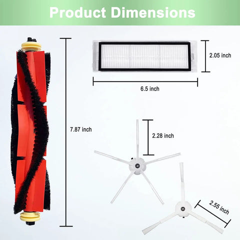 Replacement Parts Kit For S6 Pure, S6, S6 MaxV, S5, S5 Max, S4, E4, E2, E3, E5, E20, E25, E35, S50, S65 Robot Vacuums dimensions