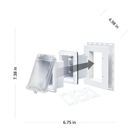 Exploded view of Built Tough Heavy Duty 1-Gang Recessed Weatherproof In-Use Outlet Cover 6-In-1 Nonmetallic Design