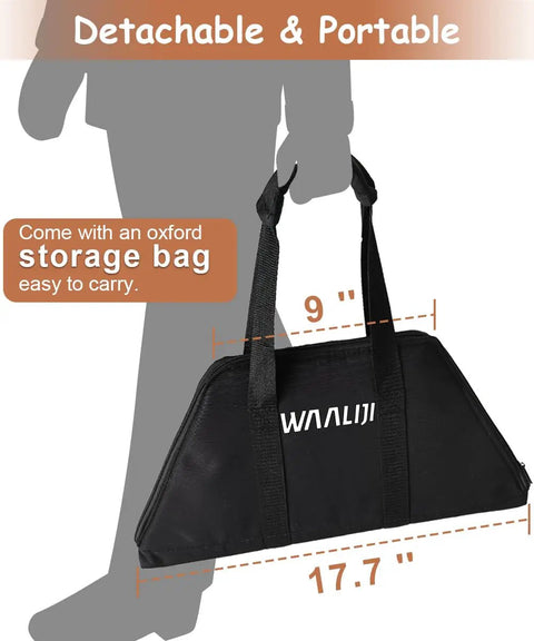 Twenty Two And A Half Inch Portable Hexagon Fire Pit With Travel Bag, showing the black oxford storage bag with dimensions.