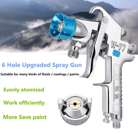 Pro Grade Heavy Duty 5L Pneumatic Paint Pressure Pot With Upgraded 6 Hole Air Spray Gun showcasing precision atomization and fluid control.