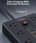 22 In 1 Ultra Flat Plug Power Strip With 16 Wide AC Outlets And 6 USB Ports Including 3 Type C Fast Charge A Handy Desk Or Home Office Power Hub That Can Run Up To 15 Devices At Once, overload protection