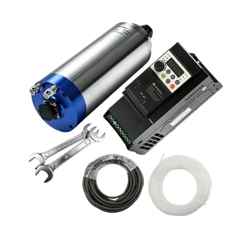 Pro Shop 2.2KW Round Water Cooled Spindle Motor Paired With 400Hertz Vfd Inverter For 220Volt Cnc Routers And Mills components.