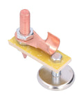 Heavy Duty Magnetic Welding Support With Super Strong Suction And Copper Tail Grounding Tool For Rock Solid Mechanical Repair Work on a metal base with copper wire.