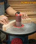 Person using Pro Grade 4.5 Inch Sanding Sleeves Set For Spindle Sander Aluminum Oxide 18 Piece to sand curved wood.