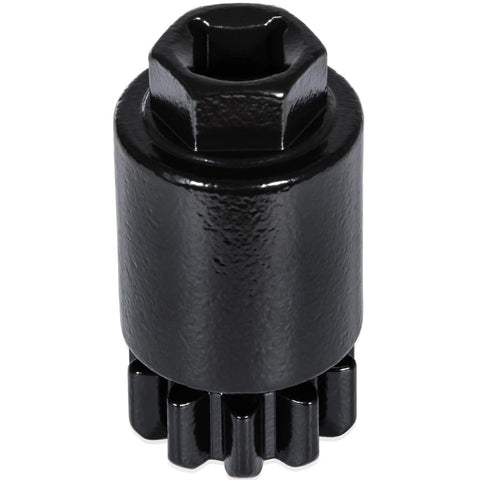 Camoo engine barring flywheel turning tool, black metal with square-drive top and gear-teeth bottom