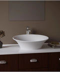 Above Counter Oval Vessel Sink In Matte White 21 Inch Made From 100 Percent Pure Acrylic Resin Non Porous Hygienic Scratch Resistant