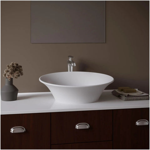 Above Counter Oval Vessel Sink In Matte White 21 Inch Made From 100 Percent Pure Acrylic Resin Non Porous Hygienic Scratch Resistant
