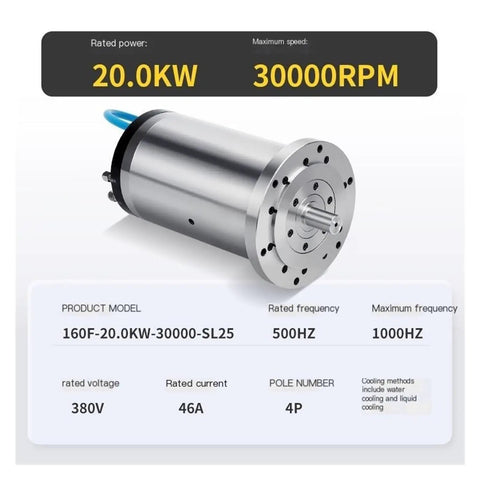 Rock Solid Water Cooled Automatic Tool Changer Electric Spindle BT30 Taper For CNC Milling And Metal Mold Engraving shown with specs.