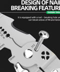 Close-up of 8 In 1 Wire Stripper With Voltage Tester highlighting nail breaking feature with M4 screw