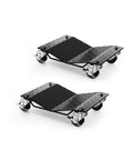 Heavy Duty Vehicle Positioning Dolly Set With Anti Slip V Shaped Tire Platform, 3,000 Lb Capacity Per Set Of Four, Rugged Steel Frame For Safe Moving Of Cars, SUVs, Trucks And ATVs. Pair of black steel dollies with casters