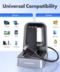Badass M2 NVMe SSD Docking Station With USB4 40Gbps Transfer Speed Perfect For All PCIe Gen4 Drives And 2280 2230 2242 2260 22110 Formats Plug N Play For Your Rig Fast showing compatibility with multiple devices.