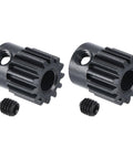 Two Pack 32P Hardened Pinion Gear With 5mm Shaft 13T Carbon Steel for RC car boat drone upgrade, showing two gears and screws.