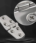 Laorde 316 stainless steel boat hatch hinge, 3x1.5 in, heavy-duty, four-pack with screws; close-up of screw recess