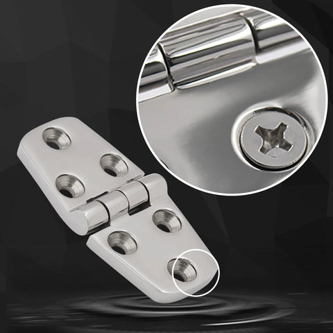 Laorde 316 stainless steel boat hatch hinge, 3x1.5 in, heavy-duty, four-pack with screws; close-up of screw recess