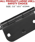 Close-up of Matte Black Door Hinges 24 Pack 3.5 Inch By 3.5 Inch Interior Hinges With Five Eighth Inch Radius Rounded Corners 2.2mm Thick