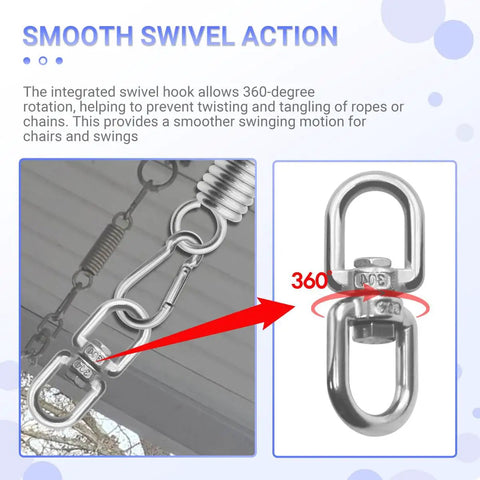 All In One Hanging Kit With Spring Shock Absorber And 360 Degree Swivel Hook For Porch Swing And Hanging Chair, showing swivel detail