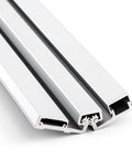 Rock Solid 83 Inch Heavy Duty Anodized Aluminum Continuous Geared Hinge With Center Pivot And Tamperproof Frame detail view in silver.