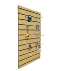 Side view of 24 By 36 Inch Maple Slatwall Panel For Home Garage And Retail Display Flexible Wall Organizer With Accessories