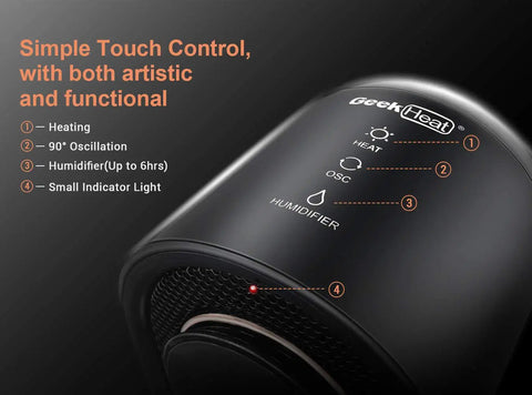 Portable Electric Heater With Humidifier For Indoor Use Quick Heat Wide Oscillation Multi Protection control panel close-up