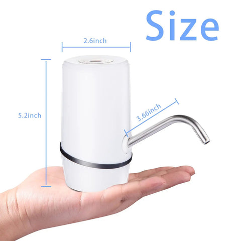 2 Pack USB Powered Electric Water Pump For 5 Gallon Bottles With On Off Switch, white unit in a hand showing size details