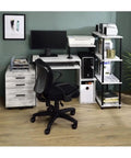 Dope Industrial Style 4 Shelf Bookshelf With Antique White Shelves And Black Powder Coated Metal Frame beside desk setup