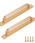 2 Pack Barn Door Handles for Cabinets and Drawers, Aluminum Alloy Flush Flat Base Pulls in Gold, includes 4 screws