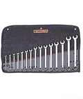 Metric Combination Wrench Set, 15-Piece, 12-Point With Roll Pouch, Full Polish Finish, Coverage From 6 mm To 32 Mm, displayed in pouch