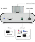 Mini Pocket Bluetooth 5.0 Amp Delivers 100W Stereo Output, 50W Per Channel, With AUX USB Input, Bluetooth Receiver, PC Sound Card, 19V Power Upgrade, Black. Front view showing USB and AUX inputs, power switch, and volume controller.
