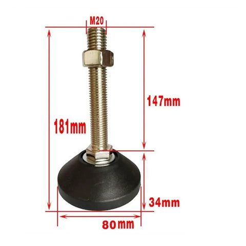 Eight Pieces Beast Mode Adjustable Leveling Feet For Heavy Duty Desk And Machinery Mount With Smooth Swivel Action and Rock Solid Base Platform to Keep Your Rig Standing Square and Steady Daily with dimensions shown.