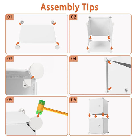 Assembly process of Eight Cube Closet Organizer With Doors Portable Plastic Cubby Shelving for bedroom, office, laundry