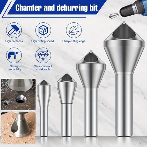 4 Piece Deburring Drill Bit Set Knocks Out Burrs Smooth With These Hella Precise 90 Degree Countersink Bits For Metal Wood Plastic Projects round shank and sharp cutting edge.