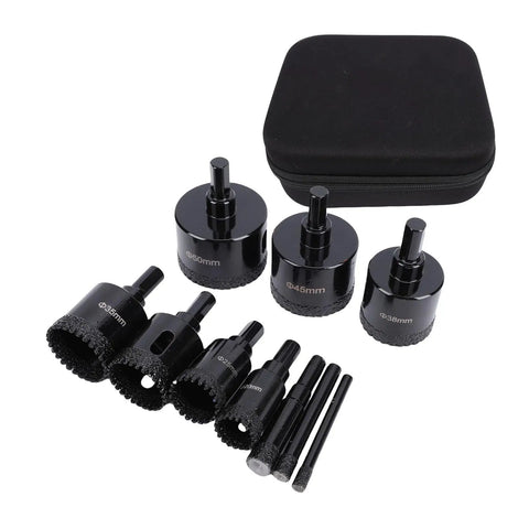 Heavy Duty 10Pcs Serrated Brazing Hole Saw Drill Bits Kit With EVA Guide Jig For Tough Jobs, Carbon Steel Toolset With Thickened Carborundum Coating That Cuts Smoothly Through Metal And Plastics Like A Boss., 10pc carbon steel hole saw kit with EVA case, 20-50mm drill bits